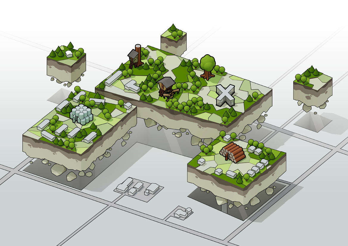 isometrische illustratie 3D plattegrond Camou Green Park
