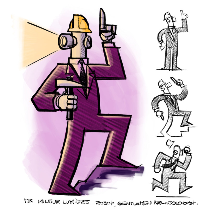 karakter illustratie vector robot gentleman Mr Mineur Lumiere schets 02