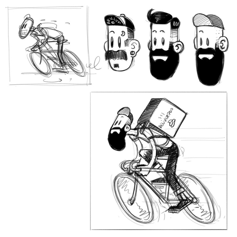 karakter schets bike bicycle messenger Deliverator A00